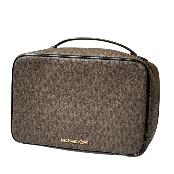 Michael Kors Jet Set Travel Large Hanging Toiletry Case Travel Pouch MK Brown - Picture 4 of 11